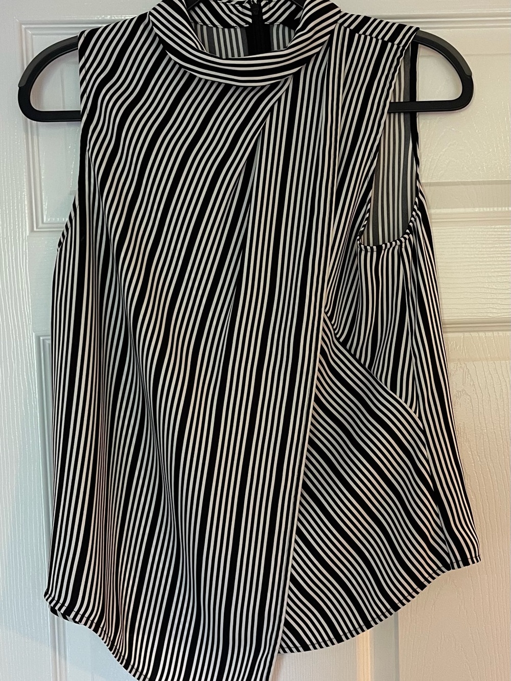 Karen Millen Black & White Striped Sleeveless Mock-Neck Camisole